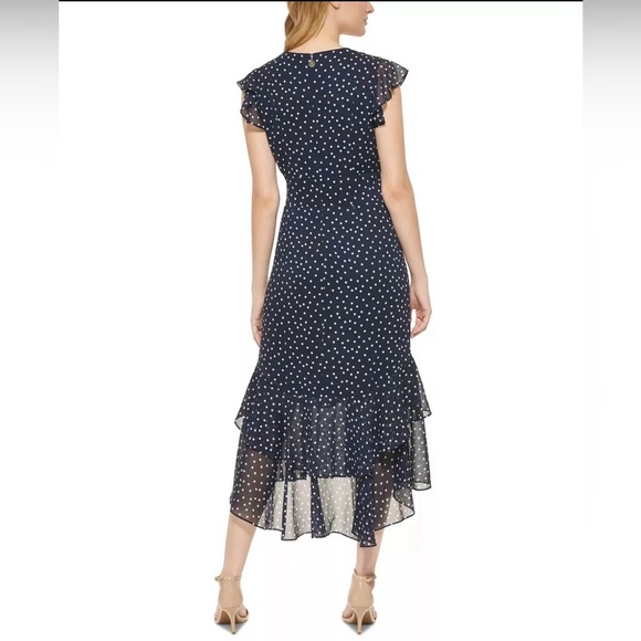 Tommy Hilfiger Chiffon Flutter Sleeve Polka Dot Dress - Picture 2 of 5